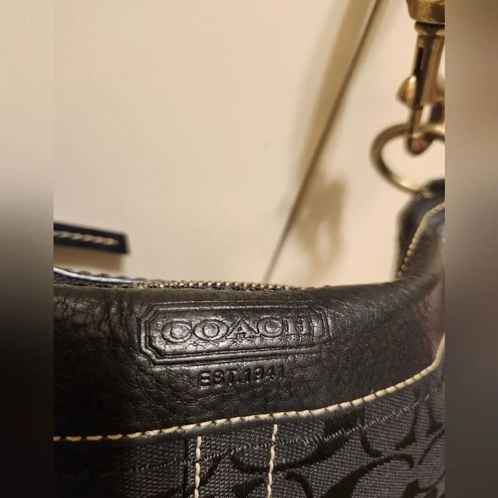 Coach Signature "CC" Logo Canvas w/Black Leather Trim Shoulder Bag Ret.$339 - Picture 9 of 14